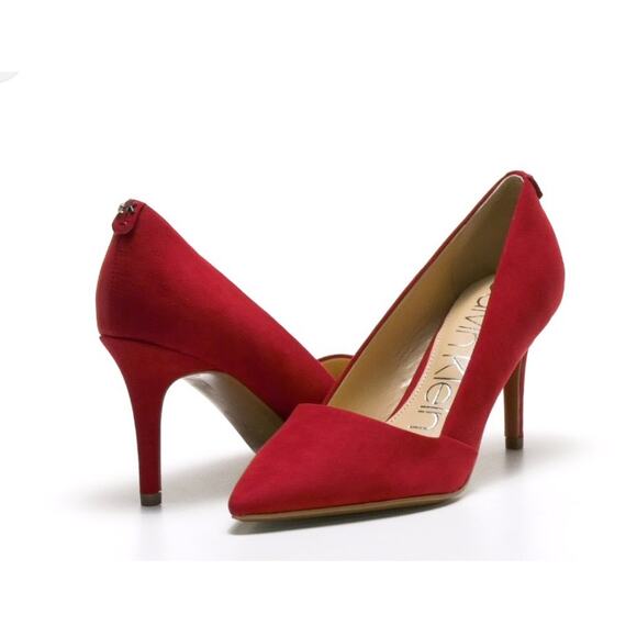 Calvin Klein Galena Pointed-Toe Heels Pumps Red Velour Womens Size 6.5M EU 36 - Picture 1 of 9